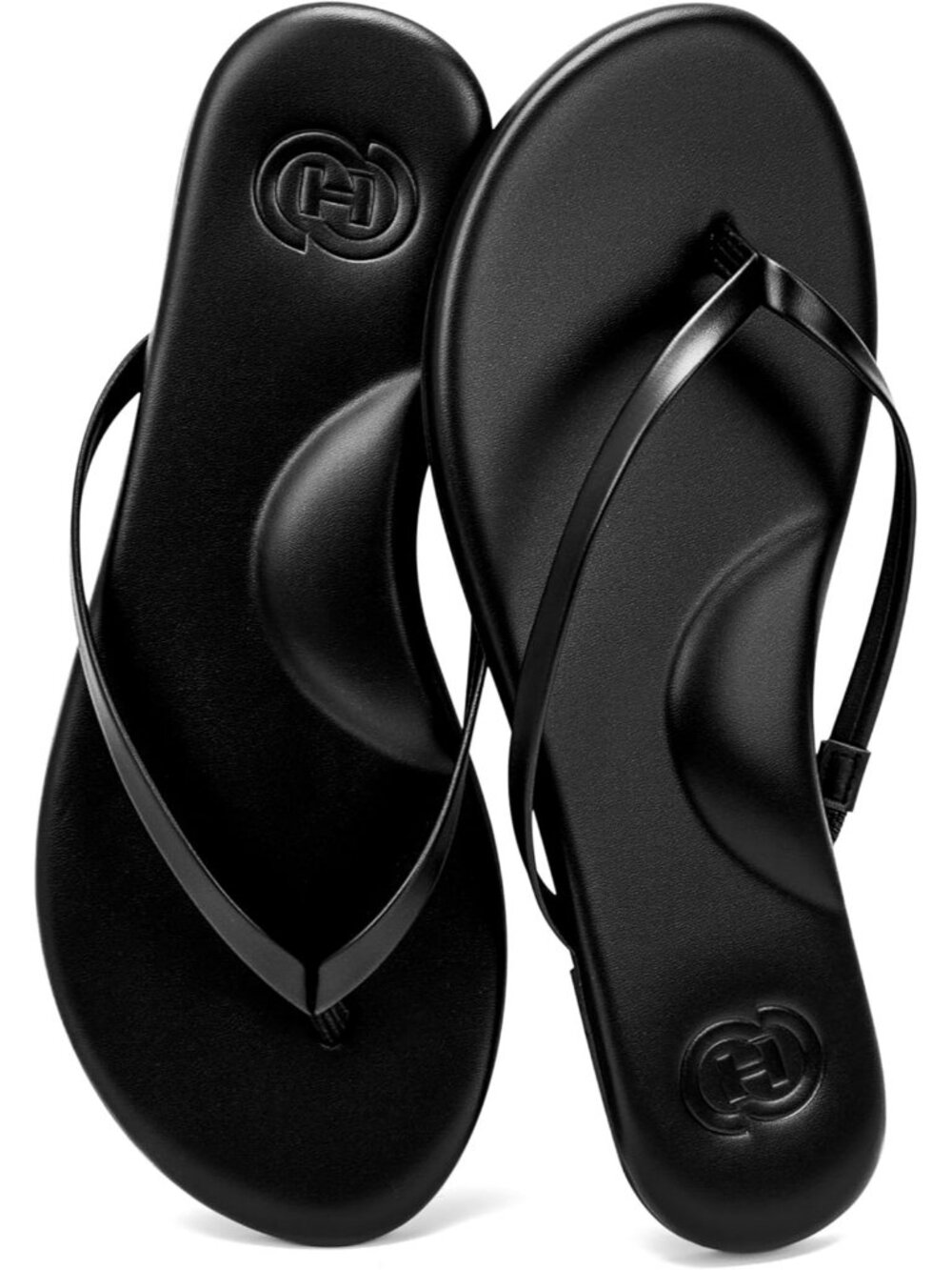 Women's Black Summer Faux Leather Memory Foam Thong Beach Slide Flats Sandals